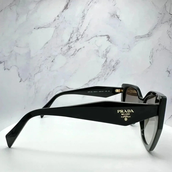 PRADA Sunglasses Symbole Gold Logo Black Authentic Square Cat Eye Oversized - Picture 4 of 16